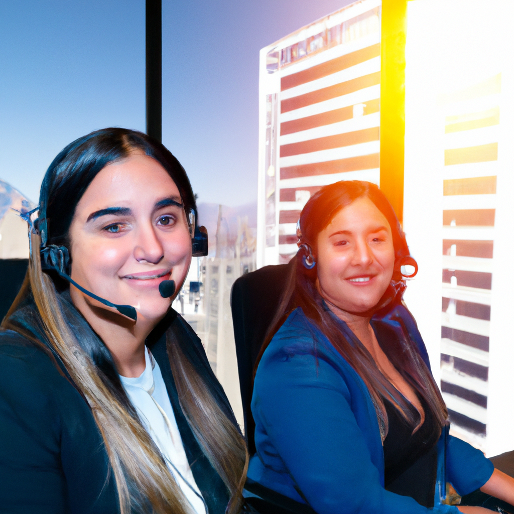 Equipo de soporte amable en oficina moderna con diademas, listo para ayudarte